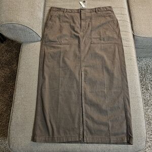 Madewell Twill Patch Pocket Field Olive Brown Lyocell Blend Midi Skirt Size 32